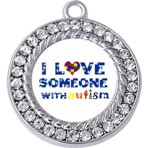Delicate rhinestone crystal drop-shaped autism jigsaw piece puzzle charm I love someone with autism tag pendant autistic jewelry
