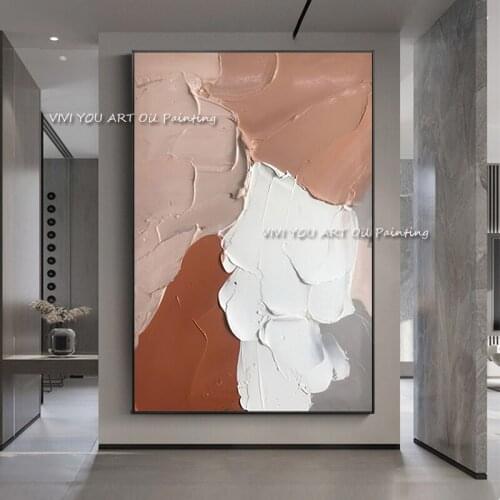 Pink White Texture Picture Handmade Modern Painting Abstract Oil Painting Living Room Decoration Wall Art Canvas Paint