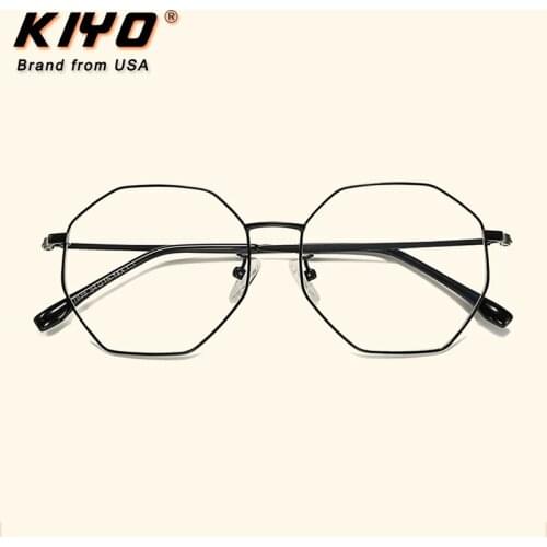 KIYO Brand 2020 New Women Men Fashion Anti Blue Light Optical Frame Metal Eyeglasses Frames Polygonal Spectacles Glasses 1938