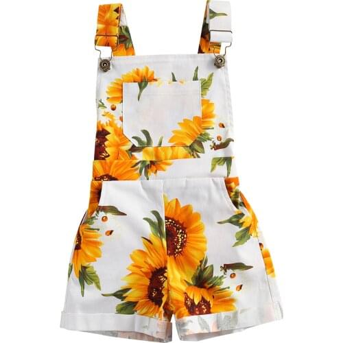 2020-12-05 Lioraitiin 2-7Years Toddler Girls Pants Sunflower Print Suspender Shorts with Pockets Fashion Jumpsuit