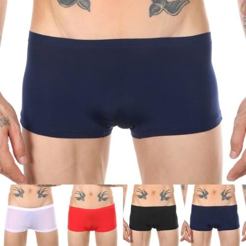 Mens Ice Silk Underwear Boxer Briefs Shorts Panties Soft Underpants Trunks Low Waist Breathable Mens Solid Color Boxer Homme