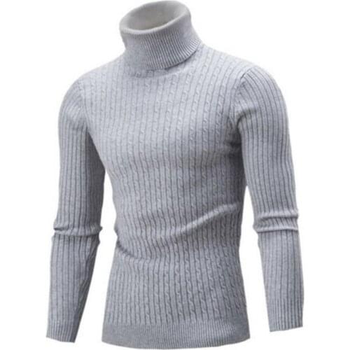 Men Casual Autumn Winter Solid Color Turtle Neck Long Sleeve Twist Knitted Casual Fashion Warm Slim- Fit Sweater Male Pullovers