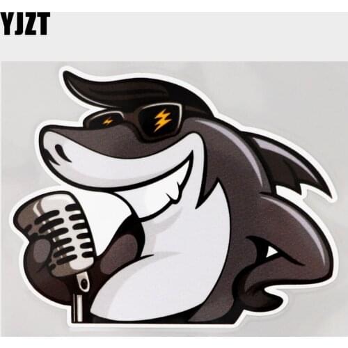 YJZT 13.2CM×10.6CM Decal Smiling Shark With The Microphone PVC Car Sticker 11C-0342