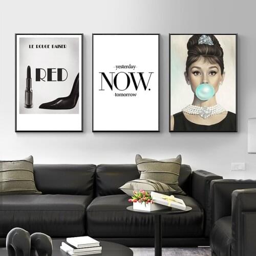 Black White Flowers Audrey Hepburn Wall Art Canvas Painting Quotes Posters and Prints Decorative Pictures for Living Room Decor