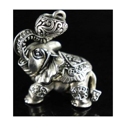 Delicate Old Tibetan Silver Copper Carved Lifelike Elephant Auspicious Pendant
