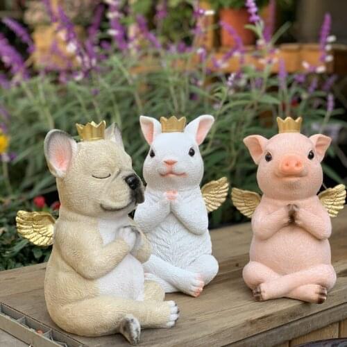 Pastoral Yoga Wing Dog Pig Rabbit Resin Sculpture Outdoor Garden Figurines Decoration Home Livingroom Desktop Ornaments Crafts