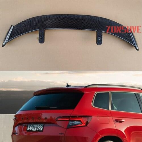 Use For 2017-2020 Skoda Karoq ABS Plastic Carbon Fiber Look Hatchback SUV Roof Rear Wing Body Kit Accessories
