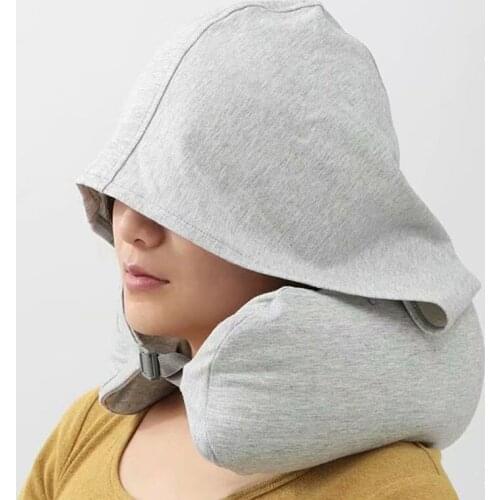 Neck Pillow Cotton Travel Airplane Driver Pillows Detachable Portable Latex Particle Home Office Napping Pillows with Hooded