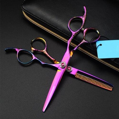 Professional japan 440c 6 inch purple plum hair scissors set cutting barber makas haircut thinning shears hairdressing scissors