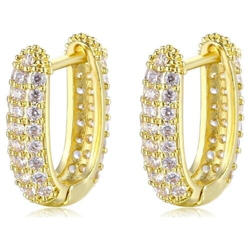Shape U Gold Hoop Earrings For Women Micro Inlay Full Mosaic Zircon Retro Fashion Buckle Gold Earrings For Ins Girl Jewelry