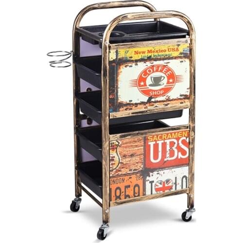 Retro Beauty Salon Car Hair Salon Trolley Trolley Barber Shop Beauty Salon Special Hot Dyeing Tool Car Multi-function Bar