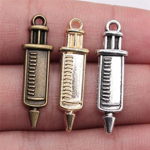 Tristana 40pcs 30x8mm Medical Instruments Syringe Charm Pendants Antique Silver Color Syringe Pendants Charm Syringe