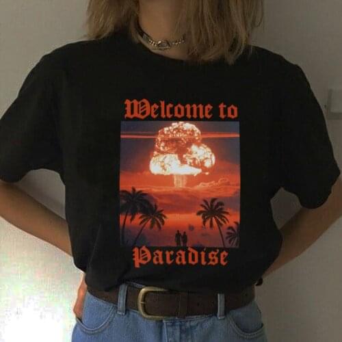 Unisex Welcome To Paradise Black T-Shirt Grunge Aesthetic Dark Gothic Tee Edgy Fashion Street Style Shirt