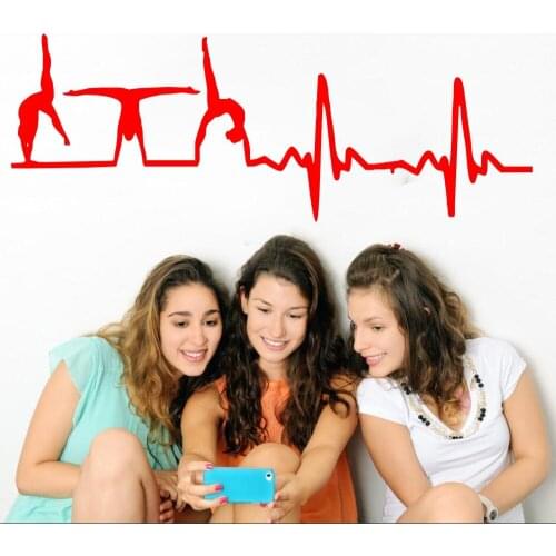 WJWY Gymnastic Heartbeat Wall Stickers I Love Gymnastics Girls Room Wall Art Murals Living Room Wall Decals Home Decor