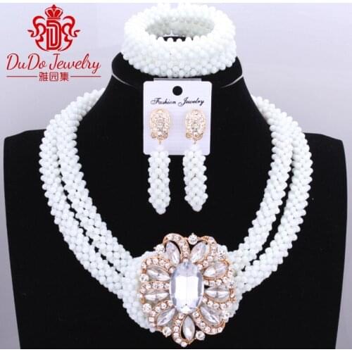 Milk White Delicate 2 Layers Hot African Beads Jewelry Set Nigerian Wedding Beads Jewelry Set Bridesmaid Necklace Jewelry Set