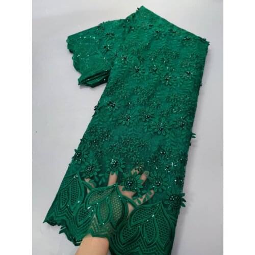 Green African Beaded Lace 2021 French Nigerian Lace Fabric Bridal High Quality Swiss Embroidery Net Tulle Lace Fabric 5yard