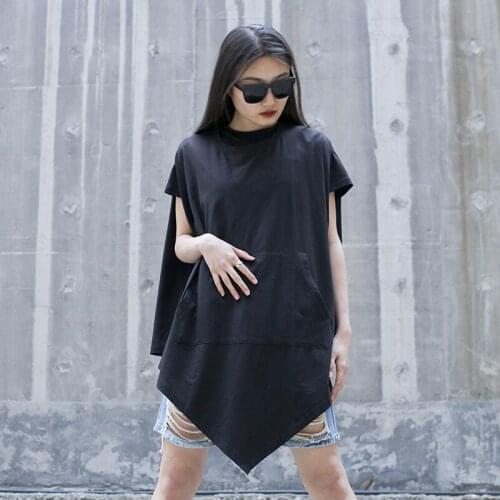 Womens new summer Yamamoto style dark, loose, irregular bat sleeve T-shirt, matching short-sleeved day cape T
