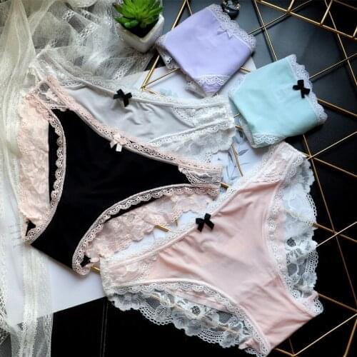 PINK Floral Embroidery Ice Silk Seamless Womens Thong Lingerie Transparent Lace Panties Sexy Temptation Female Briefs Underwear