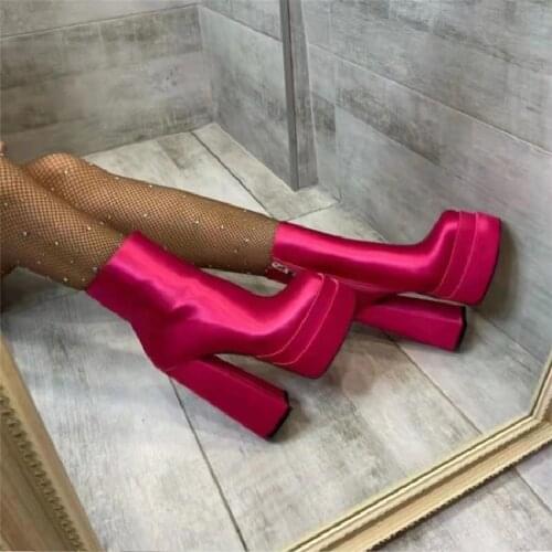 Runway High Heel Ankle Botas Women Chunky Heel Genuine Leather Boots Autumn Belt Buckle Short Boots Metal Lock Women Shoes