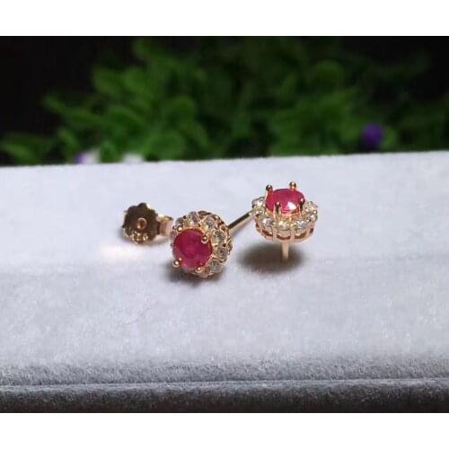 Chic natural red ruby gemstone stud earrings women silver natural gem 925 sterling silver certificate red gem Christmas gift