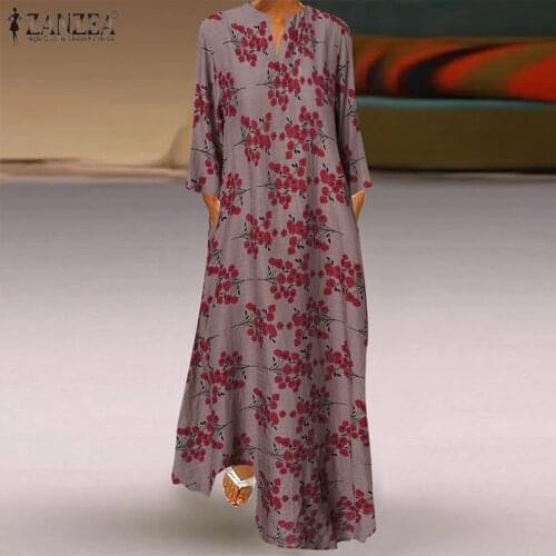 ZANZEA Spring V Neck Long Sleeve Floral Printed Maxi Sundress Bohemian Women Dress Oversized Vintage Party Vestidos Femme Robe