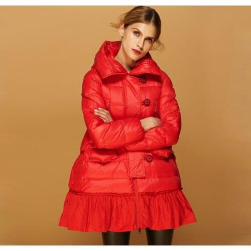 Winter Coat Women Fashion Red Duck Down Jacket Woman Hooded Long A-Line Coats Female Jacket Parkas Mujer 2020 KJ602
