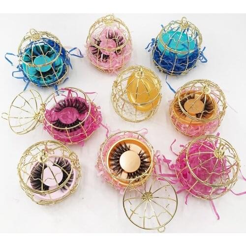 Golden Lash Case Birdcage Shaped Eyelash Boxes 5D Faux Mink Eyelashes Vendor Customized Boxes