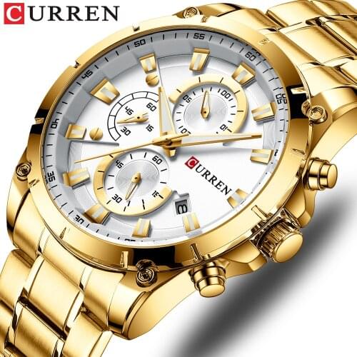Gold Watches Mens Luxury Top Brand CURREN Quartz Wristwatch Fashion Sport and Causal Business Watch Male Clock Reloj Hombres