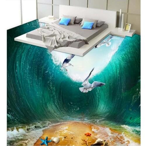3D stereoscopic wallpaper floor beach Bathroom Bedroom 3D Floor PVC waterproof floor Home Decoration