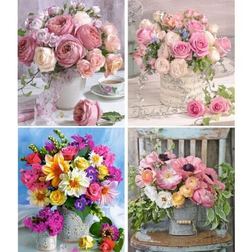 5D Diamand Painting Full Square Flowers DIY Cross stitch Kits Diamond Embroidery Roses Mosaic Picture of Rhinestones Decor Gift