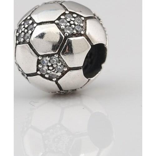 Authentic S925 DIY Jewelry Soccer Football Game Charm Bead fit Lady Bracelets