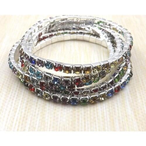 Free Shipping One Tier Multicolor Crystal Stretchy Bangle Rhinestone Bracelets Wholesale 50pcs
