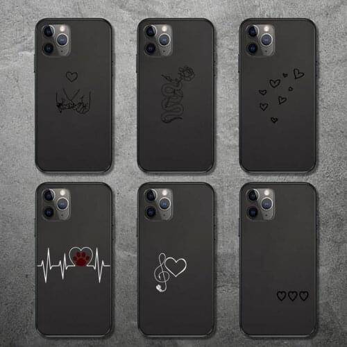 Phone Case for iPhone 12 11 mini pro XS MAX 8 7 6 6S Plus X 5S SE 2020 XR lack Simple Lines Love Heart