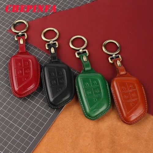 CHEPINFA Leather Car Key Cover Case For Cadillac Escalade CTS XTS ATS ATS-L XLS SRX 2015 4/5/6 Button 28T CTS-V XT5 CT6 Protect
