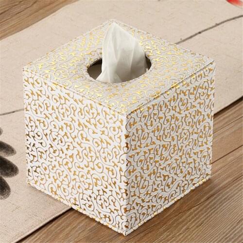 Punch-free Tissue Box Holder Carved Cube Square Napkin Dispenser Toilet Paper Towel Holder Home Bathroom Organizer Silver Gold
