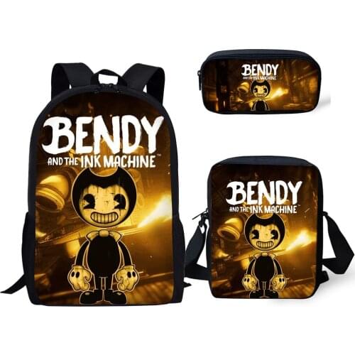 HALYUNASC 3PCs/Set Childrens School Backpack Cartoon Bendy-Ink-Machine-Game Design Pattern School Bags Teenagers Book-Bags Set