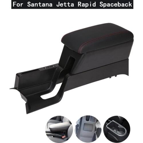 For Volkswagen VW Jetta Santana Rapid Spaceback 13-21 Storage Box Center armrest Console Leather Cup Holder Dual Layer Armrest