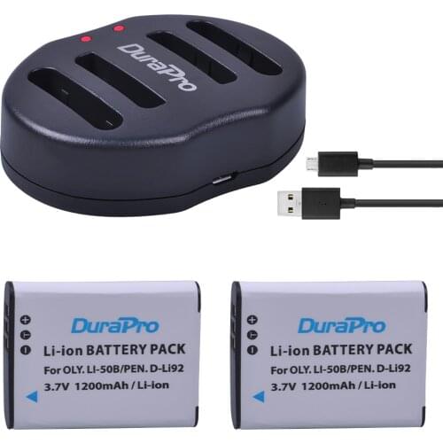 DuraPro 2pcs 1200mAh Li-50B D-LI92 Li 50B D LI92 Li-ion camera Battery + USB Dual Charger For Olympus 1020 1010 1030 Pentax X70