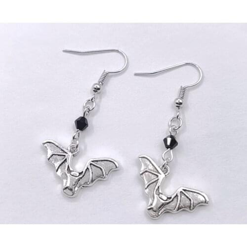 Gothic Bat Tunnel Earrings Pair With black glass crystal Silver Plated Hooks Earring women Fashion Gifts new