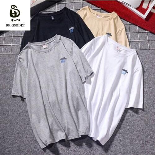 GSODET Summer T-Shirt Couple Cotton Rain Cloud Embroidery Loose Short-Sleeved Solid Color Mens and Womens Top
