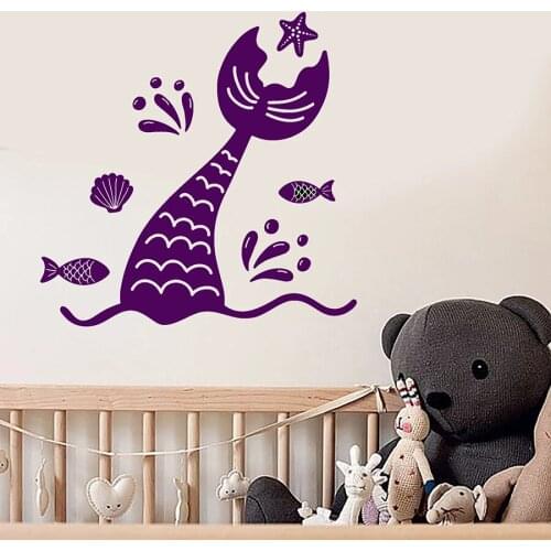 Mermaid Tail Wall Decal Fairy Tale Fish Sea Animals Shell Vinyl Window Stickers Kids Bedroom Bathroom Nursery Home Decor M065