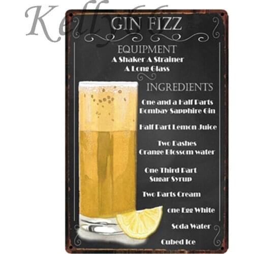 [ Kelly66 ] Cin Fizz Cocktail Metal Sign Tin Poster Home Decor Bar Wall Art Painting 20*30 CM Size y-1812