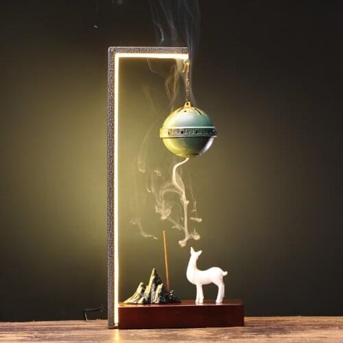 Chinese Large Incense Holder Retro Buddhism Zen Incense Waterfall Aroma Lamp Ceramics LED Backflow Incense Burner Gift DA60XBJ