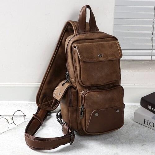 Xiao.p Mens Casual Crazy Horse Pu Leather Chest Cycle Sling Pack Shoulder Bag Small Day Packs Purse Retro Mens Chest Bag