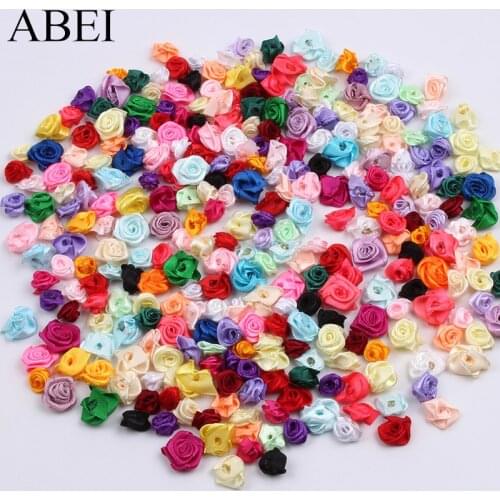 300pcs 15mm Mix Color small rose flower mini handmade satin ribbon rose head wedding scrapbooking decoration clothes accessories