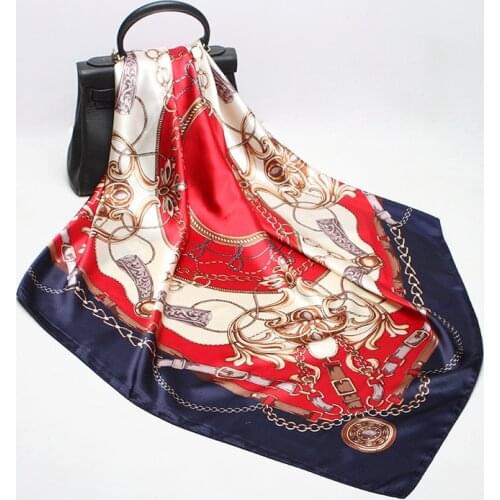 Fashion Kerchief Women Hijab Scarf For Hair Luxury Print Silk Satin Bandana Head Scarfs Female 90*90cm Square Shawls And Scarves