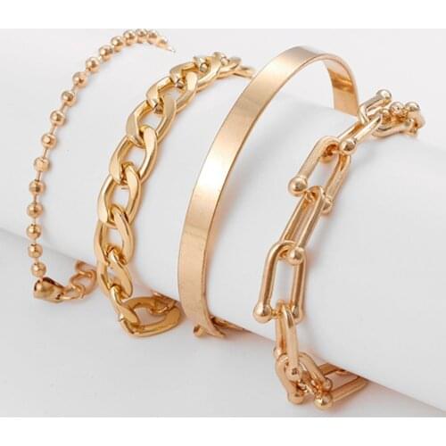 DIEZI Hip Hop Punk U Shape Chain Bracelets Set For Women Men Gold Silver Color Metal Wide Cuff Bangles Bracelet New 2021 Jewelry