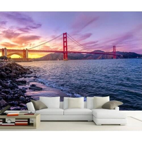 Custom mural 3d photo wallpaper Romantic American Golden Gate Bridge Architectural Landscape living room wallpaper for walls 3 d