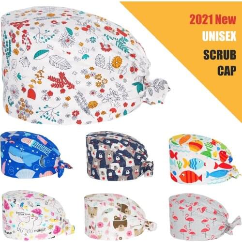 New Surgery Caps Cotton Adjustable Pet Health Scrubs Hat Nurse Uniform Accessories Anime Printing Pet Working Nursing Cap