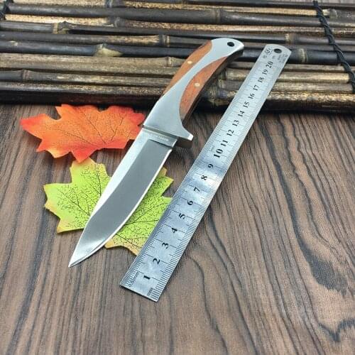 Steel+ Wood handle Fixed blade 57HRC Hunting Camping knifes Survival Knife Outdoor rescue knives with Nylon sheath